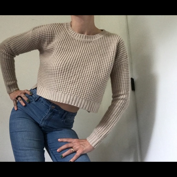 Forever 21 Slouchy Sweater Crop Top Waffle Print - Picture 7 of 12